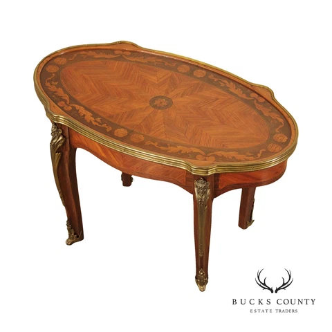 French Louis XV Marquetry Inlaid Cocktail Table Cover