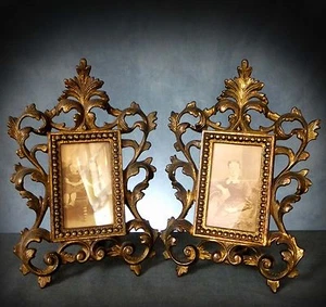 SUPERB Pr. of 19th. C GILT METAL PICTURE STRUT FRAMES with ORIGINAL PHOTOGRAPHS - Imagen 1 de 5