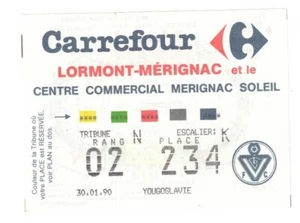 Ticket Billet Collection Football G. Bordeaux - Yougoslavie 30/01/1990 Amical - Photo 1/1