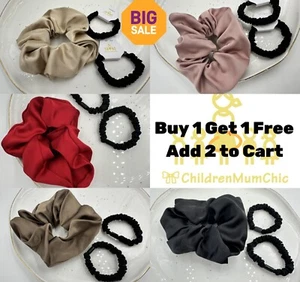 Large Scrunchie Silk Satin Hair accessoriesTies Ponytail Pigtail Black Red Brown - Picture 1 of 10