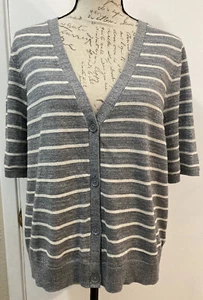 TALBOTS Cardigan Sweater Lightweight Short Sleeve Metallic Silver White XL NWOT - Picture 1 of 9