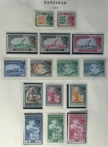 ZANZIBAR Sc#249-63 1957 Sultan Khalif bin Harub Pictorial MVLH mark OG VF/XF BOO Cover