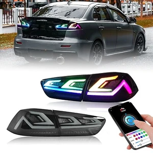 RGB LED Tail Lights For Mitsubishi Lancer EX EVO 2008-2017 Smoked Rear Lamps - Picture 1 of 15