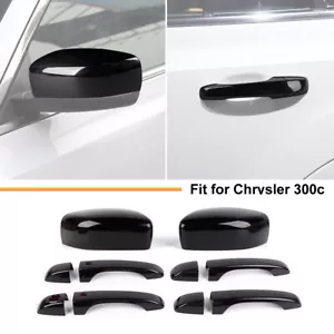 Espejo retrovisor lateral negro brillante + manija de puerta bisel cubierta embellecedores para Chrysler 300C 2011+ - Imagen 1 de 17