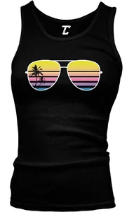 Sunglasses - Palm Tree Sunset Vacation Beach Juniors Tank Top - Picture 1 of 3