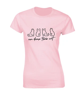 CAMISETA UN DEUX TROIS GATO DAMAS DIVERTIDA AMANTE DE LOS GATOS ANIMAL LINDO GATITO IDEA DE REGALO Foto 1 de 4