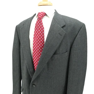 VTG Lands End 100% Lambswool Dark Gray Herringbone Blazer Sport Coat Jacket 44R - Picture 1 of 16