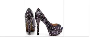 Betsey Johnson Shiner Sequin Open Toe Platform Heels silver multi 7.5 - Picture 1 of 1