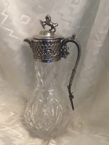 ANTIQUE CUT GLASS CLARET JUG WITH LION HOLDING SHIELD TERMINAL - Picture 1 of 6