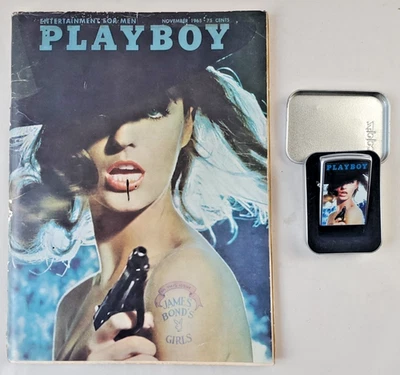 2005 ZIPPO Playboy ноябрь 1965 Джеймс Бонд девочка обложка хром (20952) и журнал - Изображение 1 из 4