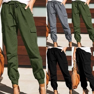 Womens Cargo Combat Trousers Ladies Stretch Elasticated Cotton Joggers Pants @ - Picture 1 of 16