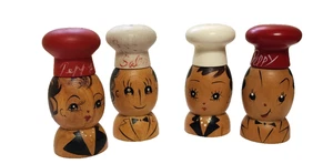 Holz 50er Japan salzig & peppig Salz/Pfefferstreuer handbemalt 2 Paar Schraubdeckel - Bild 1 von 12