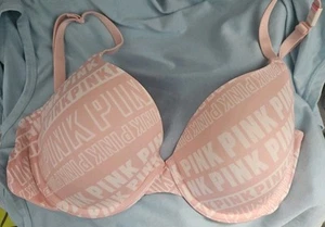 Pink Victorias Secret Push-up-BH mit Bügel Größe 32DD Wear Everywhere grau Logo - Bild 1 von 3