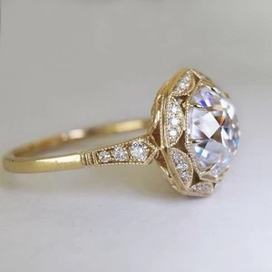 14k Gelbgold FN 3 Kt sechs Krappen OEC-Schliff Moissanit Edwardianischer Verlobungsring - Bild 1 von 4