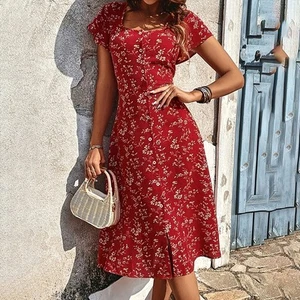 Summer Floral Print Maxi Dress Women Button Up Split Long Flowy Bohemian Beach P - Picture 1 of 15
