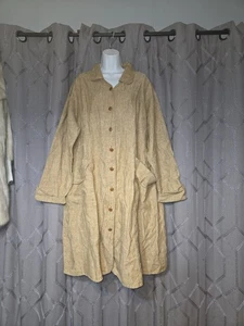 Vintage Flax Jeanne Englehart Natural Linen Shirt Dress Jacket Lagenlook L - Picture 1 of 4