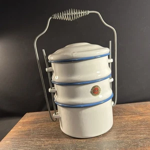 Vintage Emaillegeschirr Cinsa Topf Kochtöpfe stapelbar mit Griff Camping - Bild 1 von 21