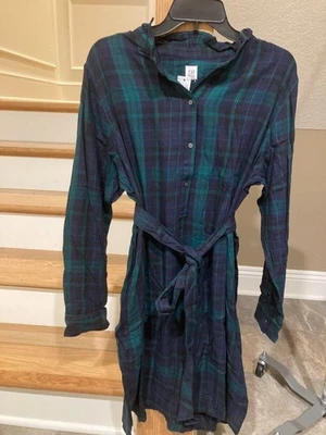 Vestido camisero Gap nuevo con etiquetas para mujer talla XL hermoso reloj negro a cuadros con volantes y cinturón Foto 1 de 4