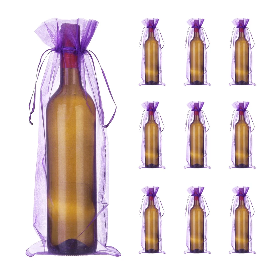 Bolsas de vino de organza de 14 x 5 pulgadas 20 piezas bolsas envolventes de regalo para regalos de boda púrpura Foto 1 de 4