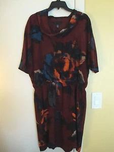New Womens Kenneth Cole Fire Orange Combo Silk Dress Size Large - Picture 1 of 4