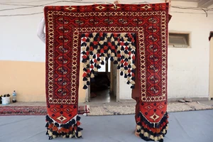 5x5 Vintage Turkoman Kamelkopfbedeckung - Stammeswolle Quaste Dekoration - Nomade. - Bild 1 von 9