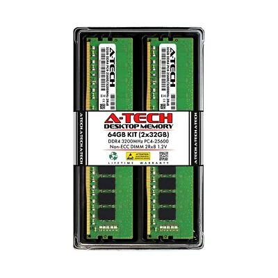 A-Tech 64GB (2x32GB) DDR4 3200 MHz UDIMM PC4-25600 (PC4-3200AA) CL22 DIMM 2Rx... - Image 1 of 4
