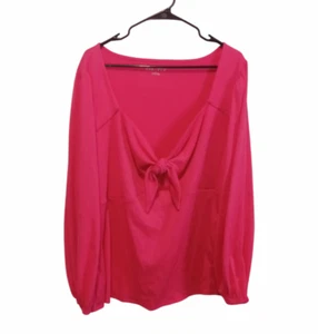 Ava & Viv Women's Bow Tie Front Long Sleeve Flowy Blouse Pink Size 3X - Picture 1 of 11