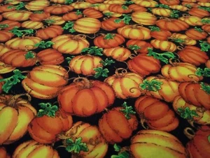Vintage Autumn Fall Fabric Bright Colorful Pumpkin Fabric Orange Remnant - Picture 1 of 2