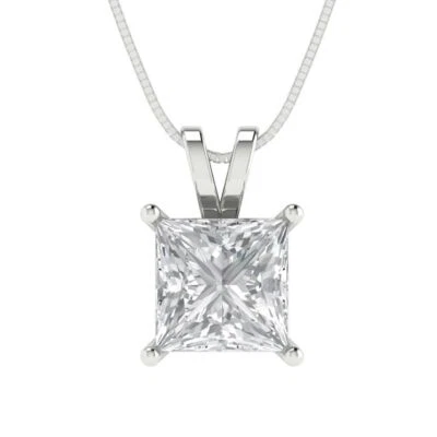 2 cttw Silver Pendant and 16" Necklace White Gold Plated 7.0mm Cubic Zirconia - Image 1 of 4