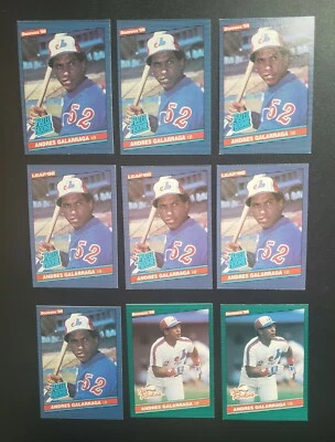 Lote de (9) Andres Galarraga Expos 1986 ROOKIE RC con 4x Donruss, 3x hoja, 2x DR Foto 1 de 2