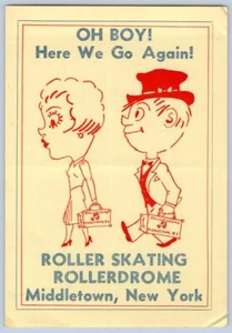 ROLLERDOME MIDDLETOWN NEW YORK HERE WE GO!*VINTAGE ROLLER SKATING DECAL LABEL - Picture 1 of 2