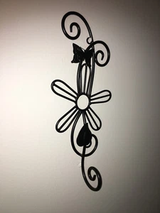 Wall Hooks Decorative Set Of 2 Flower & Butterfly with Swirl Design Black Metal - Picture 1 of 3