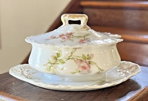 Haviland Frontenac Covered Mustard Miniature Sauce Dish Tureen Underplate Roses - Bild 1 von 14