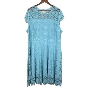 Vestido Lane Bryant 22 Azul Aqua Encaje Línea A Gorra Sin Mangas Hasta la Rodilla Femenino - Imagen 1 de 15