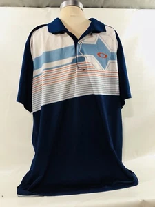 Camisa polo para hombre Oakley XL azul con rayas naranjas ajuste regular manga corta - Imagen 1 de 3