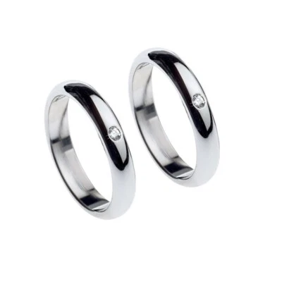 COPPIA DI ANELLI FEDINE FEDI ZIRCONE IN ARGENTO 925 FIDANZAMENTO CON INCISIONE - Immagine 1 di 2