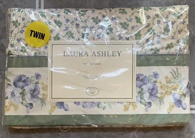 Laura Ashley Josephine Twin Flat Sheet Green Floral Vintage New Old Stock - Image 1 of 4