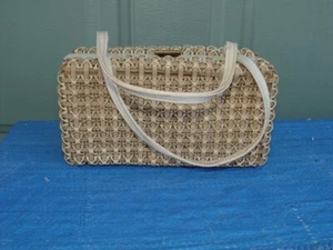 Vintage Plastic Flex PlastiFlex Rectangular Box Purse Bag 1940s Cream with Tag - Picture 1 of 18