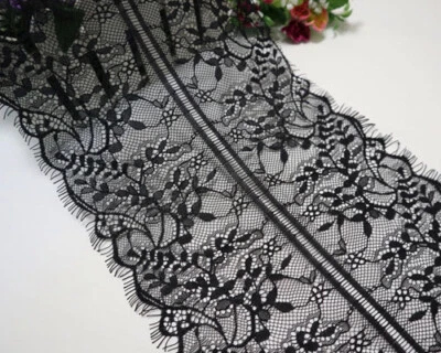 3 Meters Black French Style Chantilly Eyelash Double Edge Lace Trim Width 21 CM - Image 1 of 4