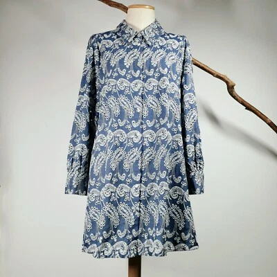 ZARA 💙 KLEID MINIKLEID HEMDBLUSENKLEID BESTICKT LOCHSTICKEREI DENIM BAUMWOLLE - Bild 1 von 4