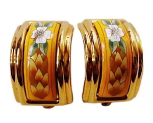 Hermès Cloisonné Luxury Enamel Women's Yellow Gold-Tone Clip-on Earrings - Picture 1 of 11