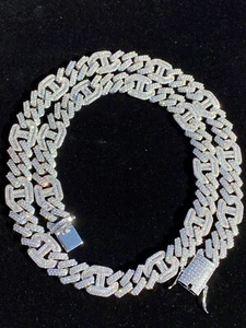 Solid 925 Silver Mens Figarucci Gucci Link Prong Cuban Chain Baguette CZ - Picture 1 of 13