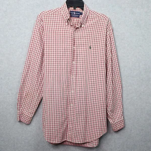 Vintage Ralph Lauren Mens Medium Red Plaid Hand Woven Button Up Shirt Cotton - Picture 1 of 11