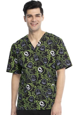 Monsters Inc Cherokee Scrubs Tooniforms Disney Unisex V Neck Top TF606 MCYO - Image 1 of 4