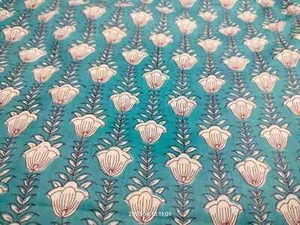25 Yards Stoff Indisch Aqua Blumen Handbedruckt Baumwollstoff Nähen Stoffe - Bild 1 von 6