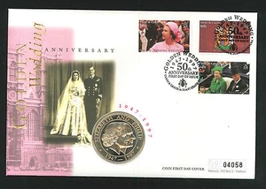 1997 Golden Wedding Coin FDC - 5 Crowns Coin & Grand Turk Pmk - Picture 1 of 1