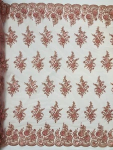 Dusty Mauve Daisy 3d floral Chiffon design embroider with pearls in a mesh lace. - Picture 1 of 5