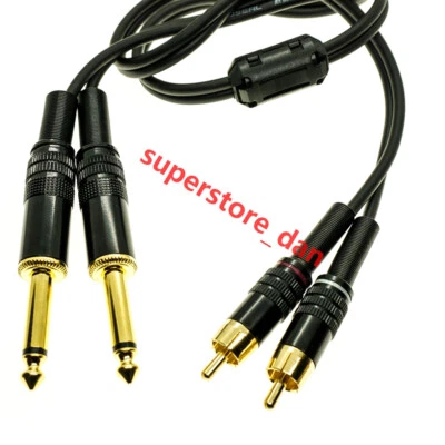 Golden Dual 1/4 Inch To 2X RCA Audio Cable Male 6.35mm 1/4" Phono Mono to RCA - Image 1 of 4