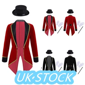 Boys~Ringmaster Circus Costume Tuxedo Tailcoat Jacket with Hat Magic Wand Gloves - Picture 1 of 35