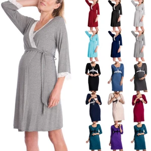 Pregnant Womens Lace Maternity Nursing Nightdress Nightwear Nightie Robe Gown UK - Picture 1 of 33